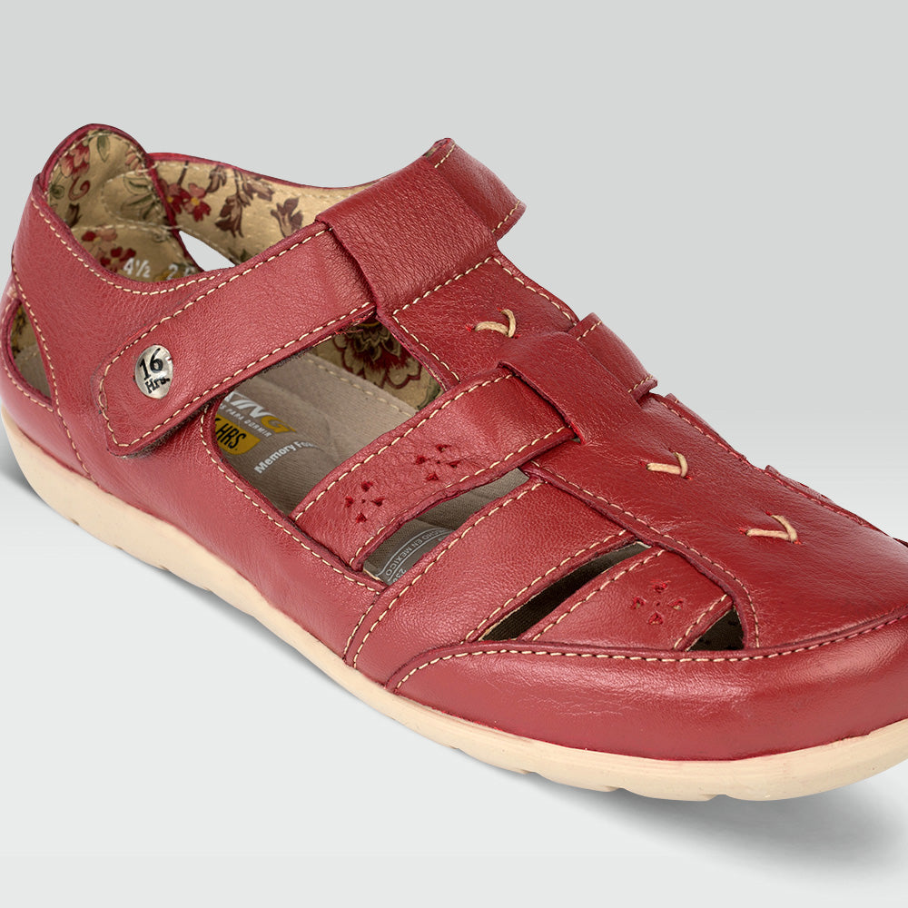 Cristina - Sandalia Casual de Piel Rojo Con Perforaciones y Tejido Artesanal Jarking   Cristina - Sandalia Casual de Piel Rojo Con Perforaciones y Tejido Artesanal Jarking