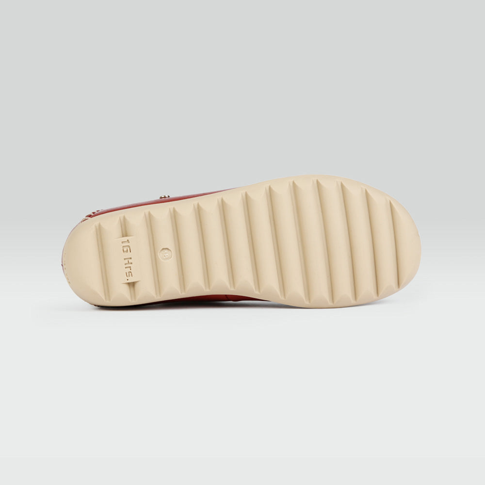 Cristina - Sandalia Casual de Piel Rojo Con Perforaciones y Tejido Artesanal Jarking   Cristina - Sandalia Casual de Piel Rojo Con Perforaciones y Tejido Artesanal Jarking