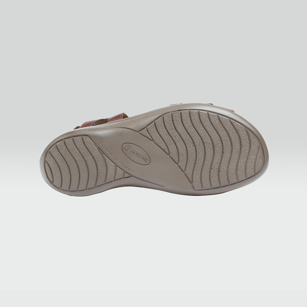 Lucía- Sandalia de piel de borrego café con correas ajustables Jarking   Lucía- Sandalia de piel de borrego café con correas ajustables Jarking