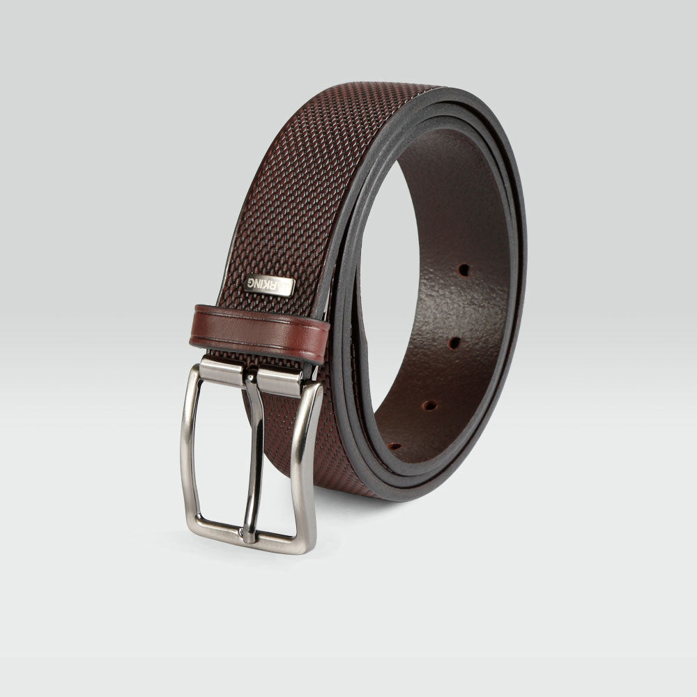 Cinturón de Piel Café con Textura de Rayas para Hombre