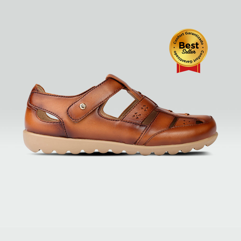 Cristina - Sandalia Casual de Piel Con Perforaciones y Tejido Artesanal