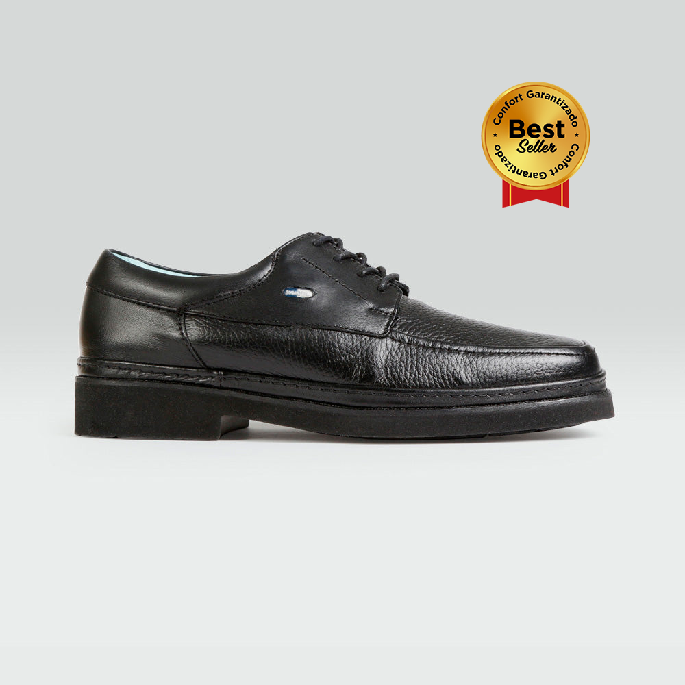 Jacob- Zapato Formal en Piel de Venado con Borrego Negro Con  Agujetas y Amplitud Especial