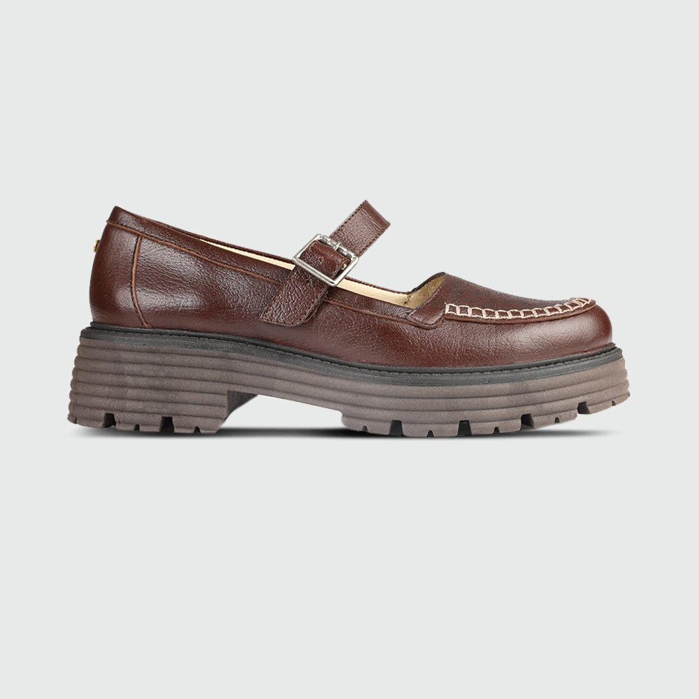 Camila - Zapato Chunky correa de ajuste Casual para mujer piel de borrego