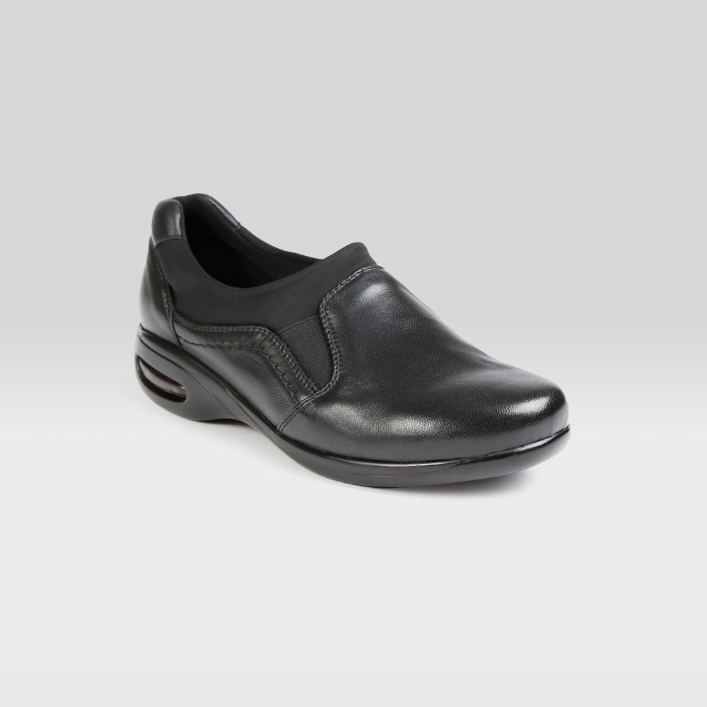 Zapato Casual de Piel de Borrego Negro con Licra y Amplitud Especial