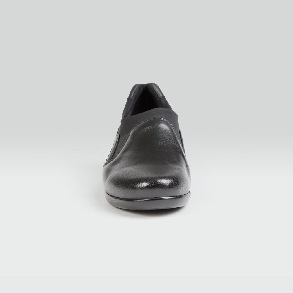 Zapato Casual de Piel de Borrego Negro con Licra y Amplitud Especial