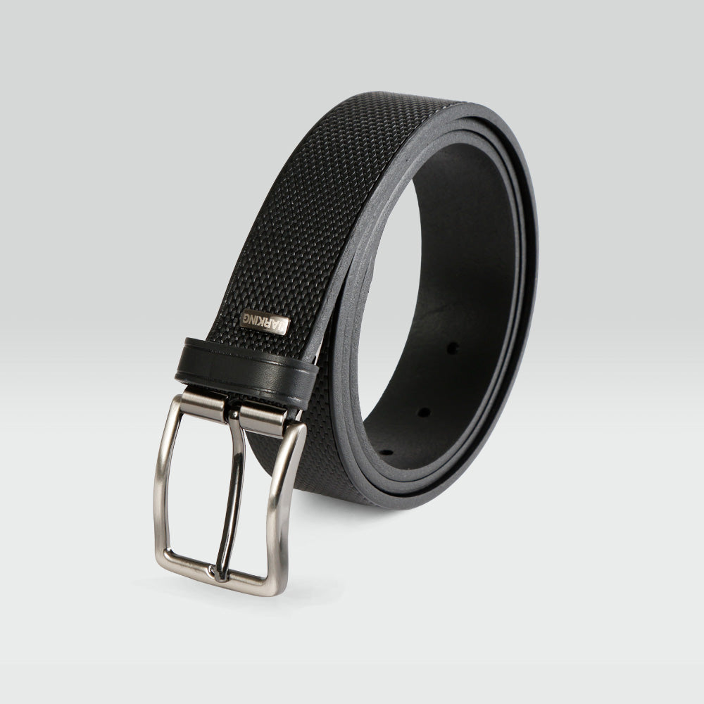 Cinturón de Piel Negro con Textura de Rayas para Hombre